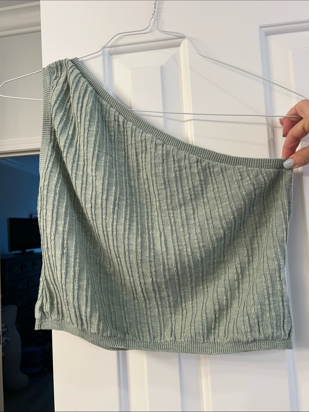 Women’s One-Shoulder Ribbed Knit Skirt - Sage Green L